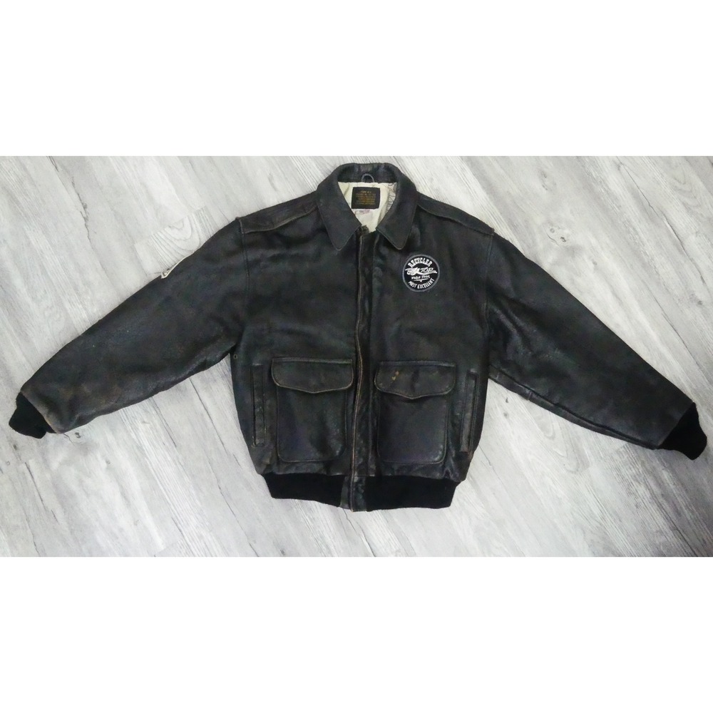 Avirex Type A-2 Flight Jacket Mens S Brown Leather Bomber Map Lining Patch